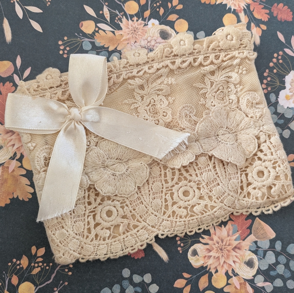 Vintage Style Cottage Core Lace Zip Bag by Miss Rose Sister Violet